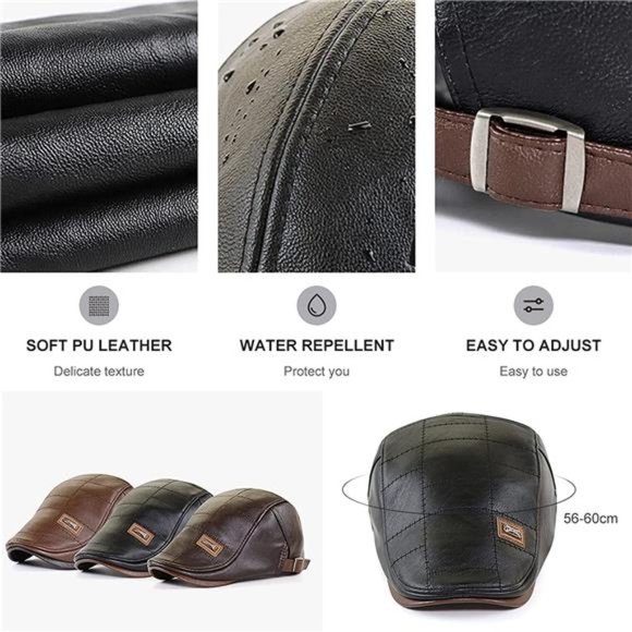 thumbnail image 2 of VOBOOM Genuine Leather Ivy Cap - Adjustable Newsboy Hat For Men & Women 2 of 11